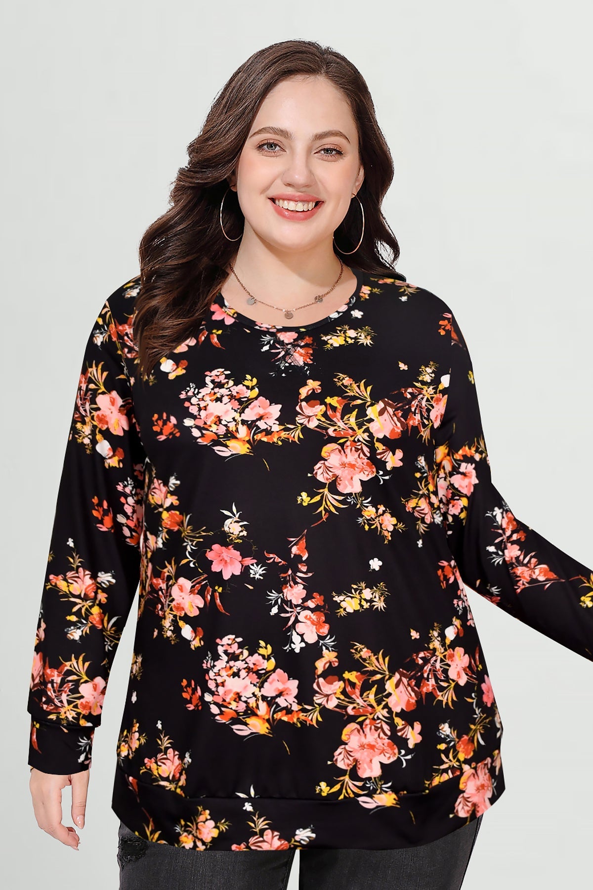 Ritera Black Bloom Casual Floral Print Long Sleeve T-Shirt