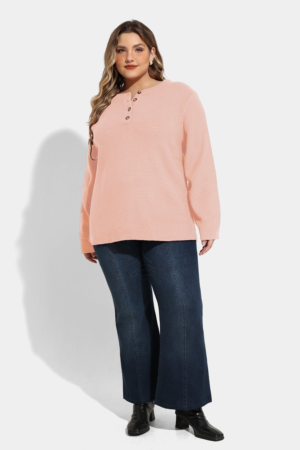 Button Up Neckline Texture Woolen Sweater