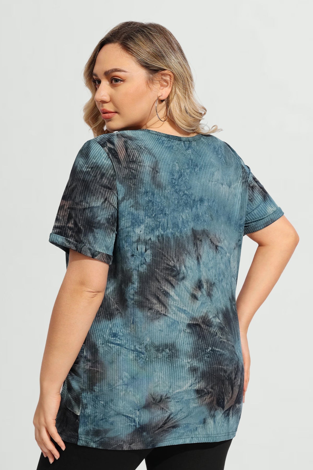 Ritera Tie Dye Texture Crew Neck Pockets Tunic T-Shirt