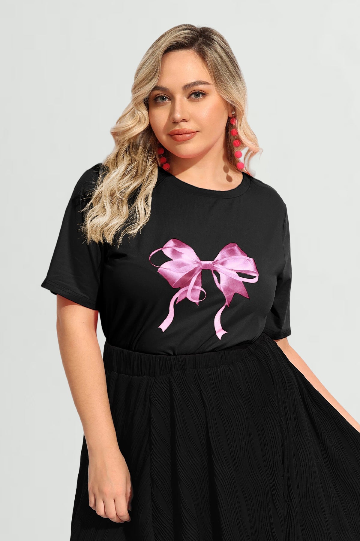 Bowknot Split Hem Short Sleeve T-Shirt