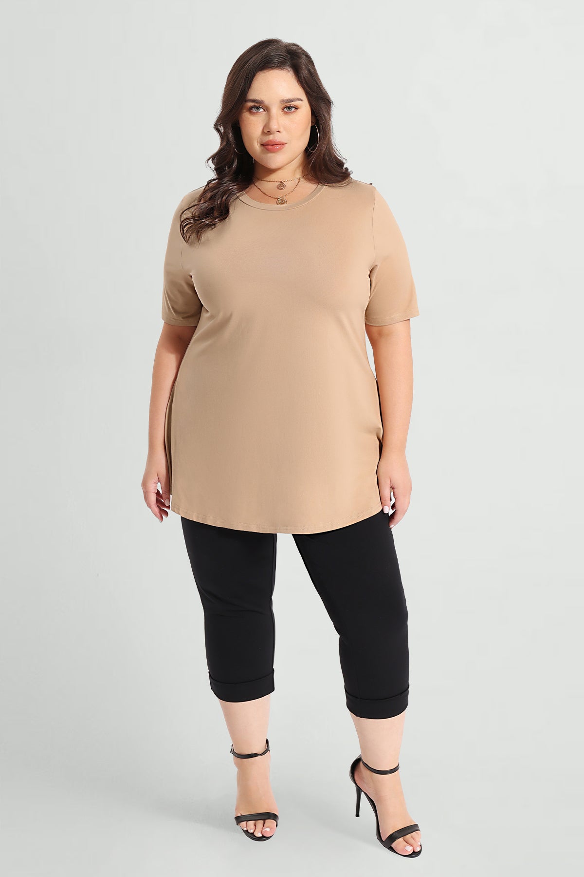 Solid Crewneck Short Sleeve Tunic T-Shirt