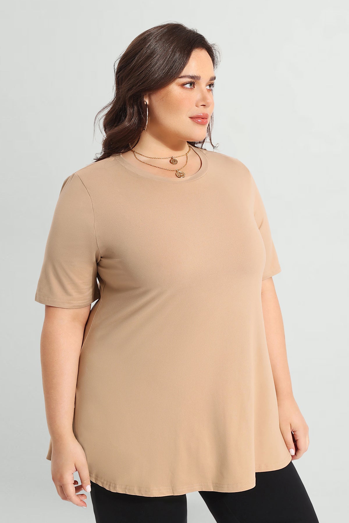 Solid Crewneck Short Sleeve Tunic T-Shirt