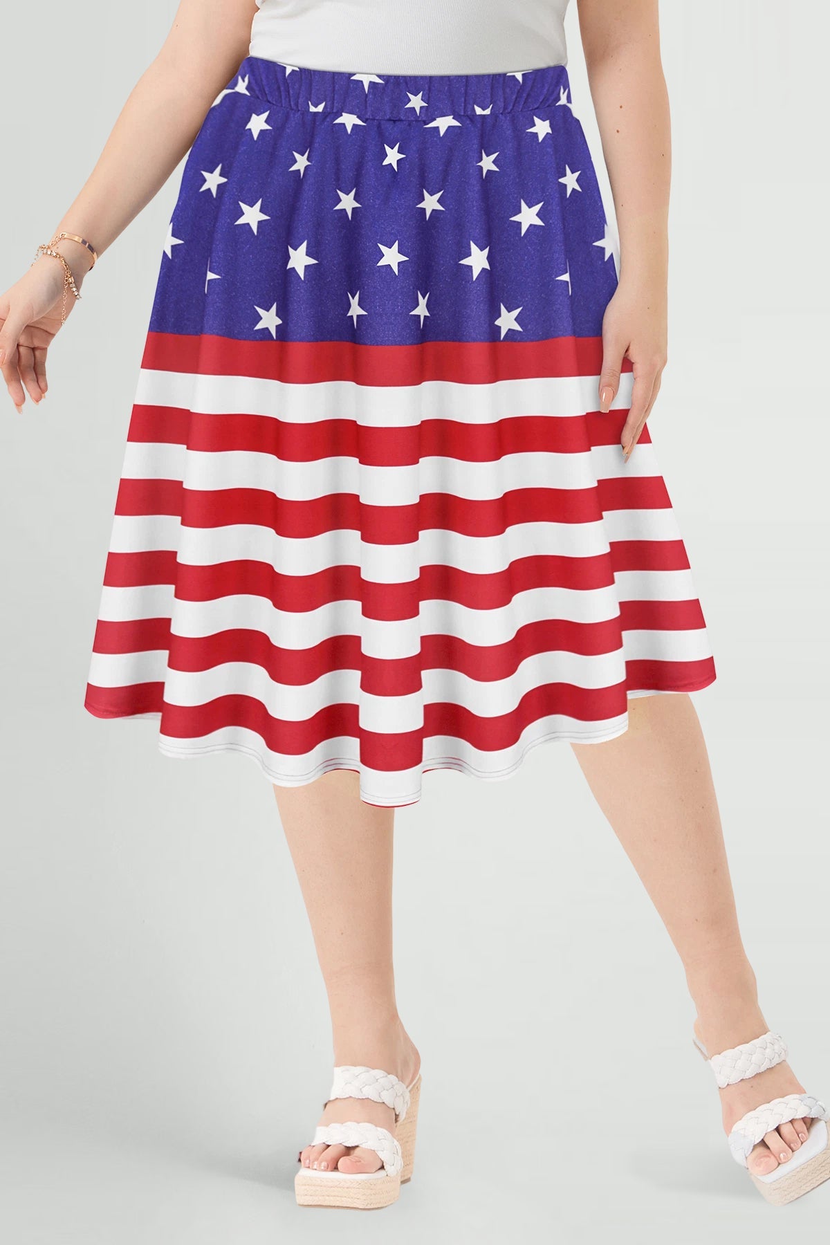 American Flag Drawstring Elasticated Waist Midi Skirt
