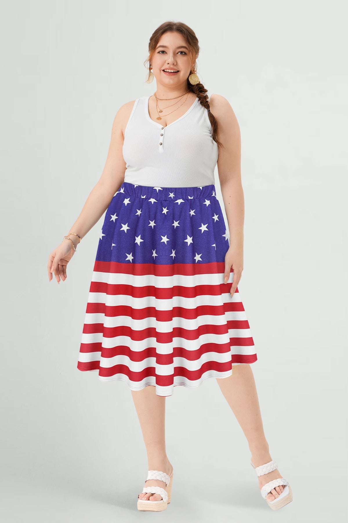 American Flag Drawstring Elasticated Waist Midi Skirt