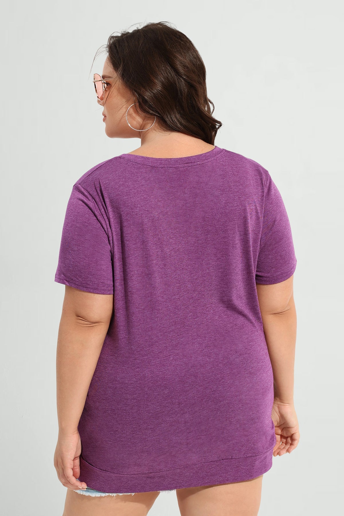 Ritera Solid Button Side V Neck Short Sleeve T-Shirt