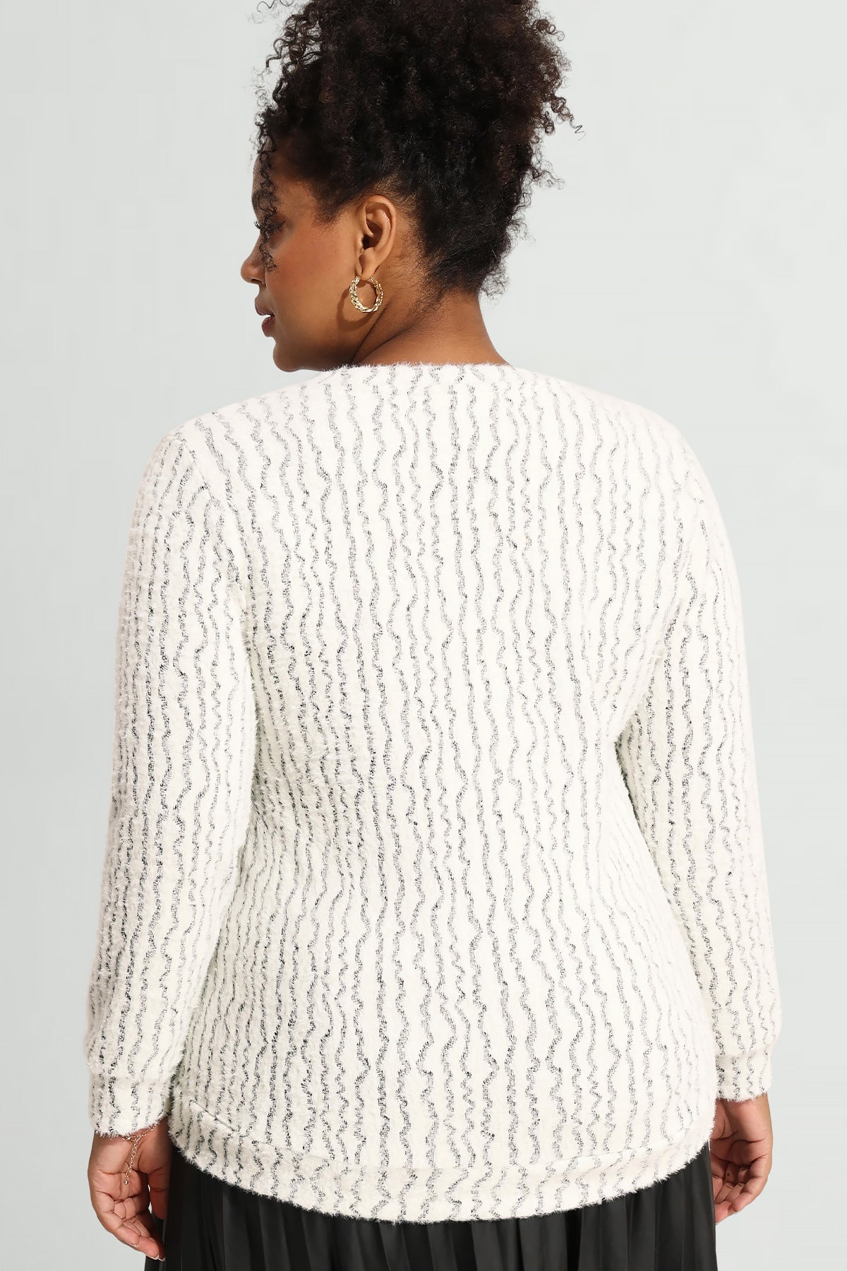 Solid V Neck Knit Velvet Long Sleeve Pullover Sweater