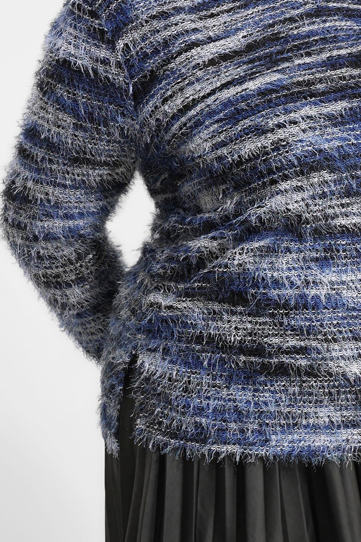 Striped Velvet Knit Split Hem Long Sleeve Sweater