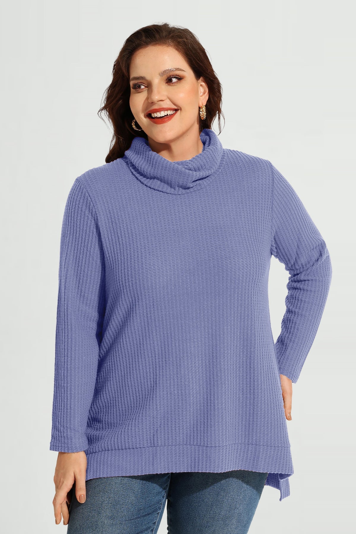 Cowl Neck Split Hem Long Sleeve Tunic Shirt