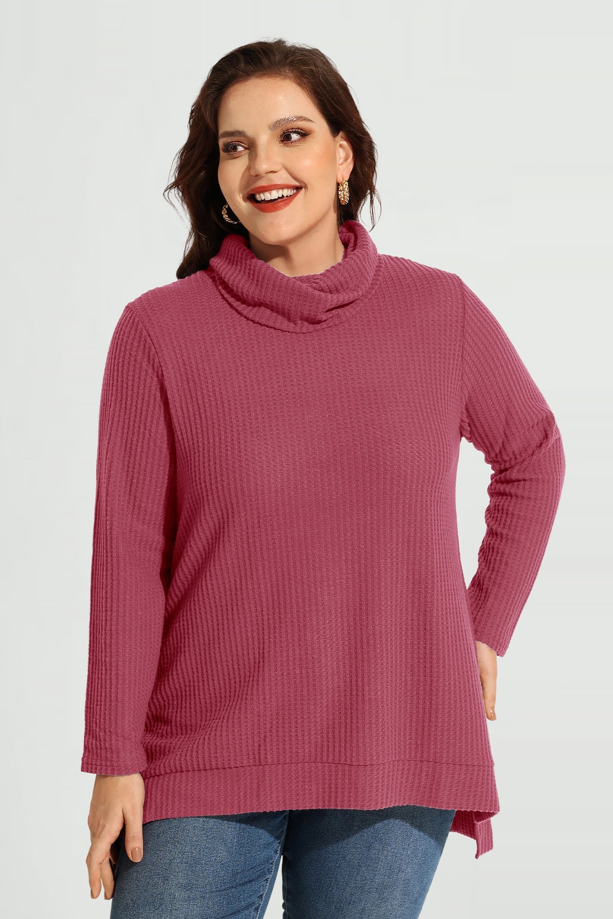 Cowl Neck Split Hem Long Sleeve Tunic Shirt