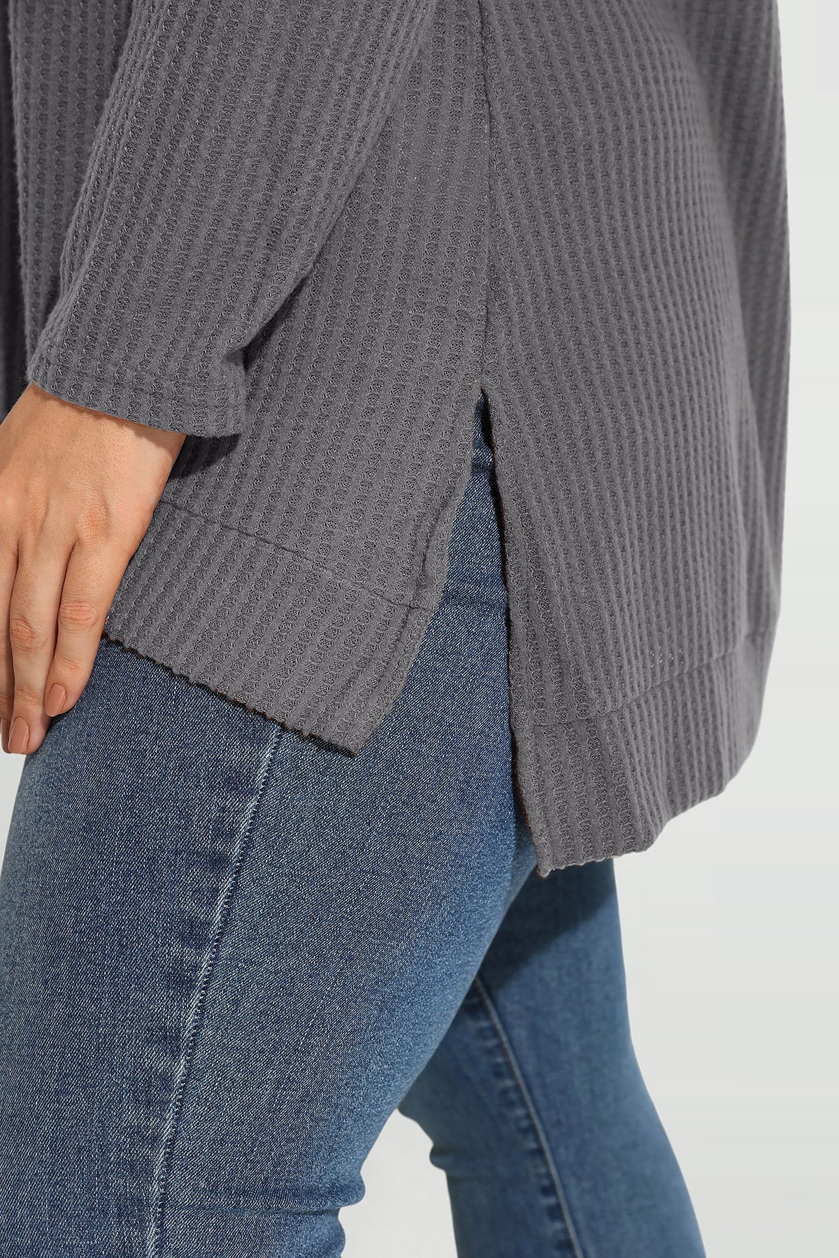 Cowl Neck Split Hem Long Sleeve Tunic Shirt