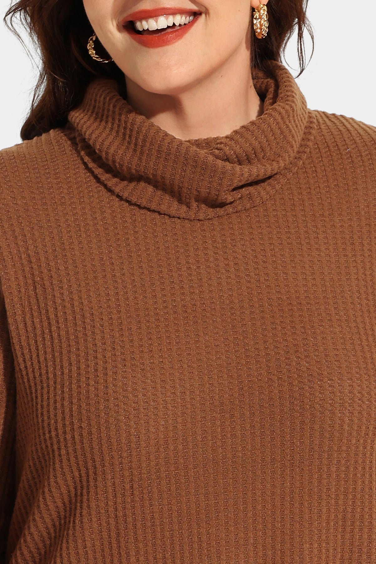 Cowl Neck Split Hem Long Sleeve Tunic Shirt