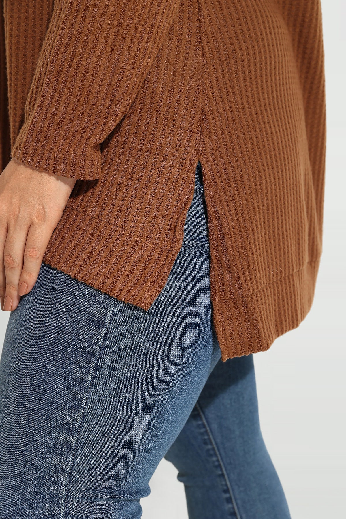 Cowl Neck Split Hem Long Sleeve Tunic Shirt