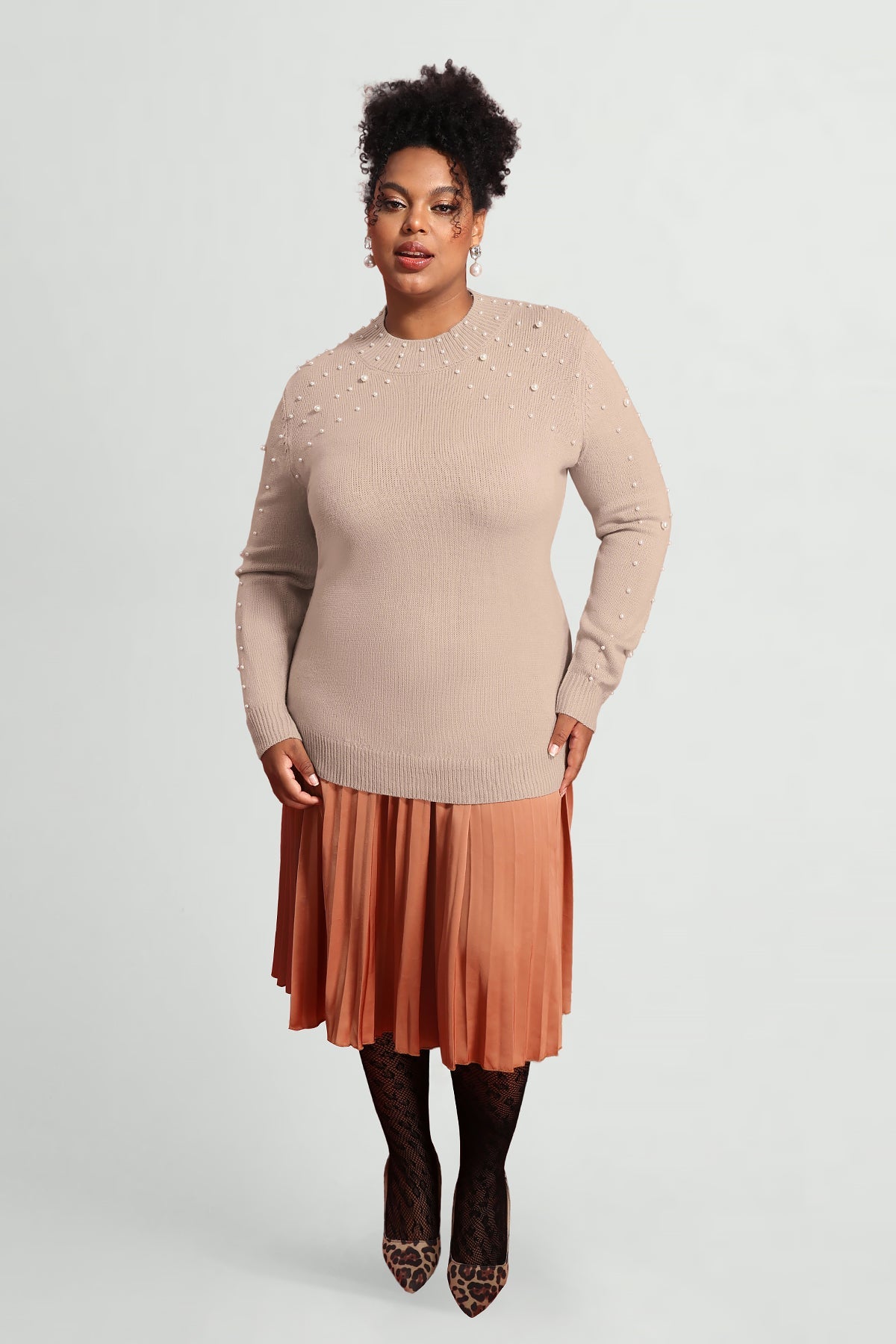 Pearl Embellished Crewneck Long Sleeve Pullover Sweater