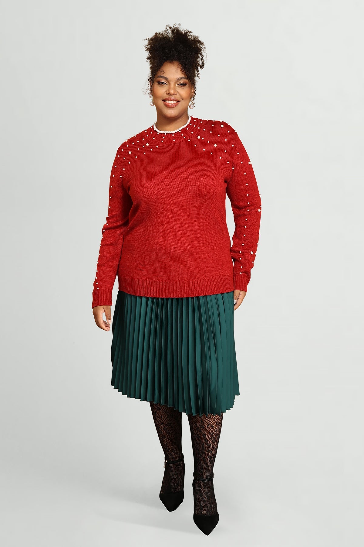 Pearl Embellished Crewneck Long Sleeve Pullover Sweater