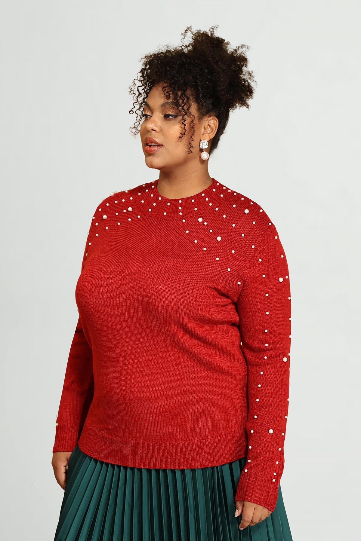 Pearl Embellished Crewneck Long Sleeve Pullover Sweater