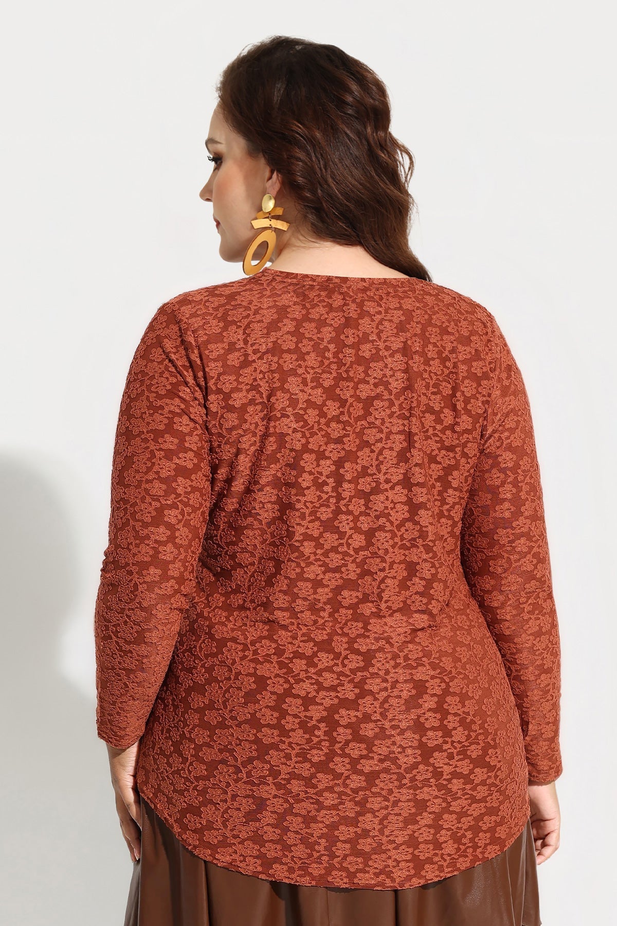 Allover Floral V Neck Long Sleeve T-Shirt