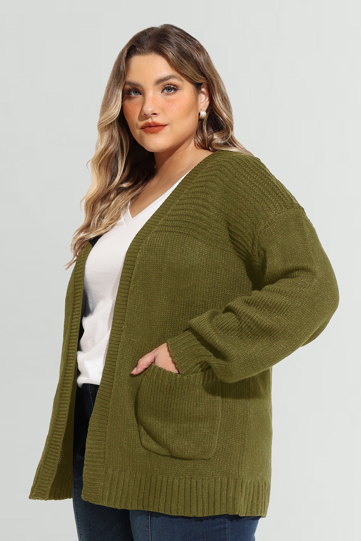 Ritera Olive Green Cozy Open Front Ribbed Knit Cardigan