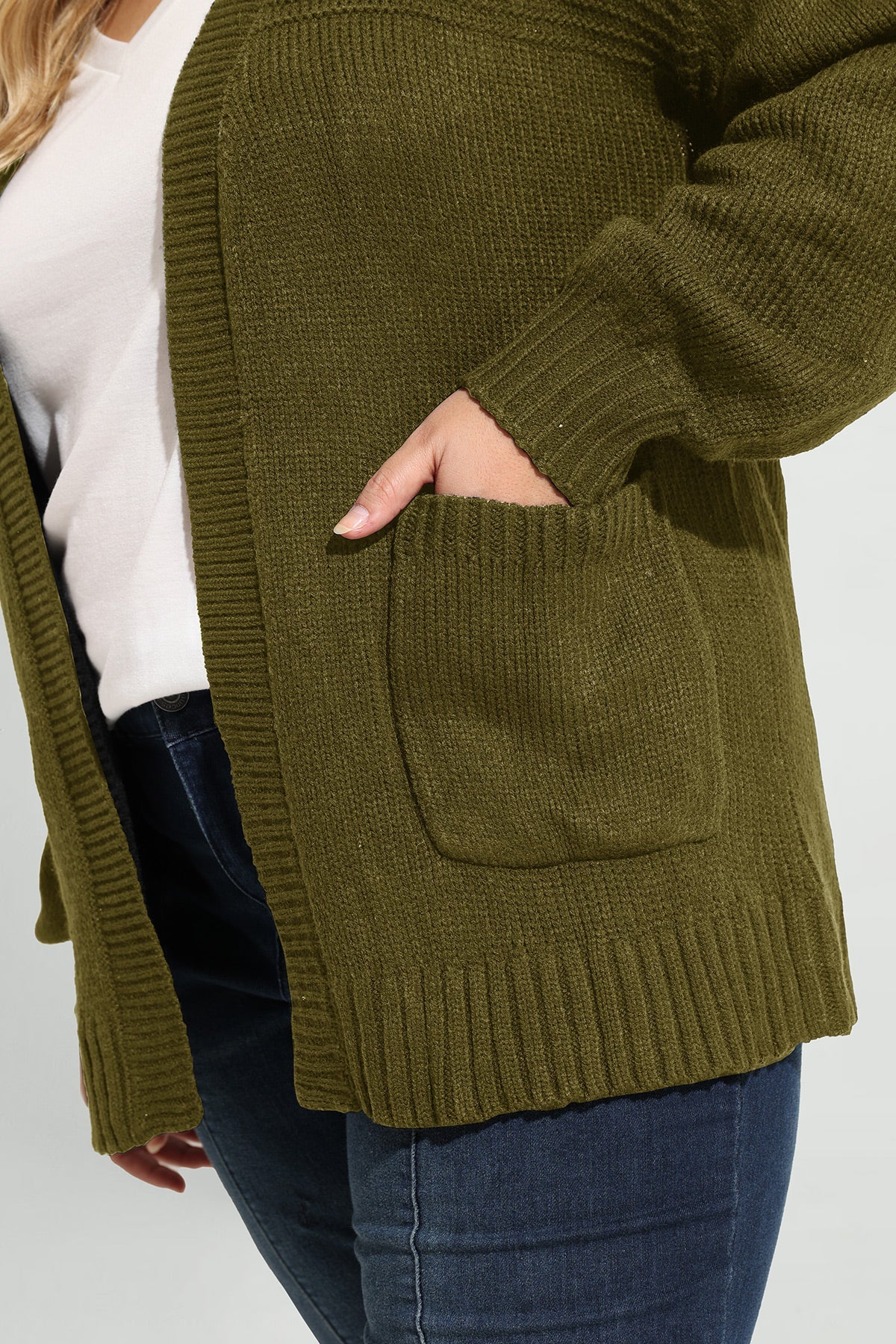 Ritera Olive Green Cozy Open Front Ribbed Knit Cardigan