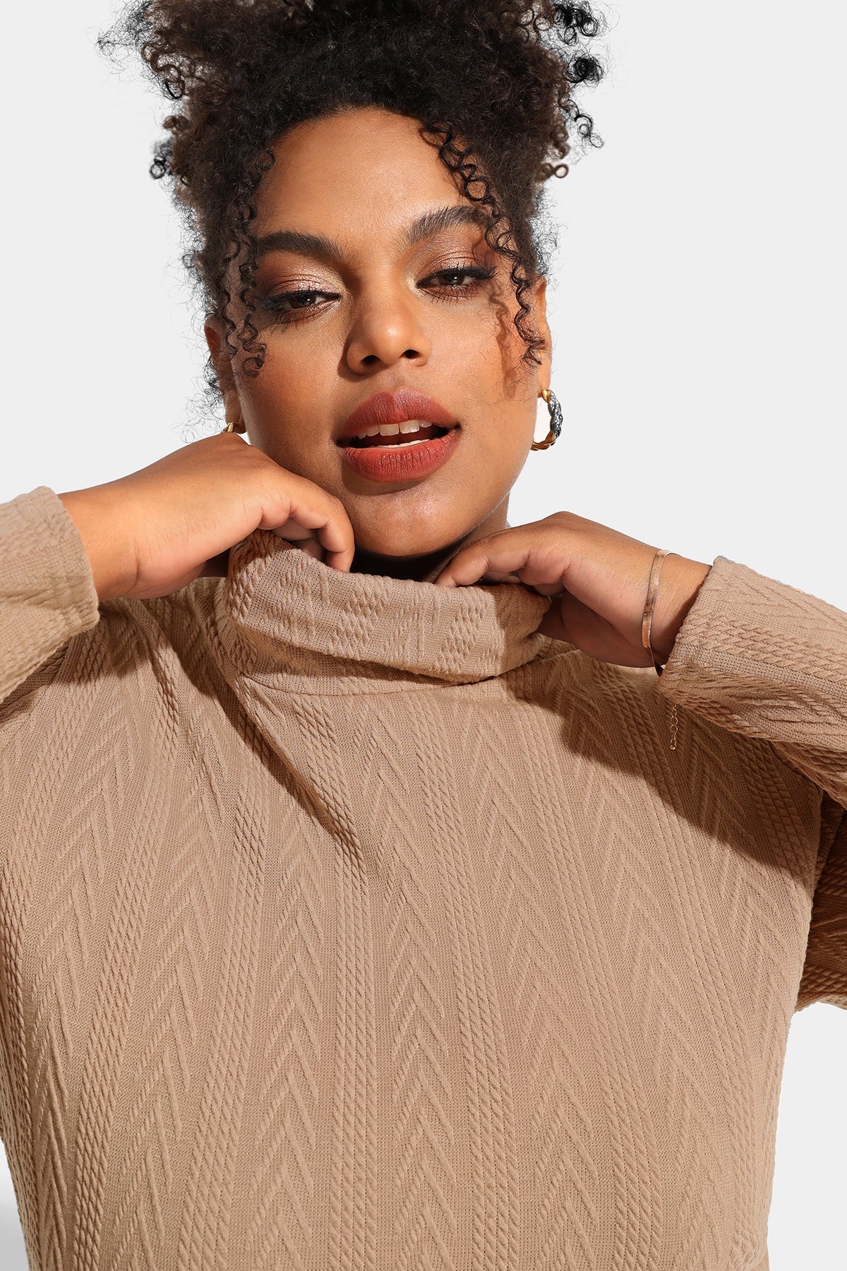 Solid Texture Knit Cowl Neck Long Sleeve Pullover Sweater