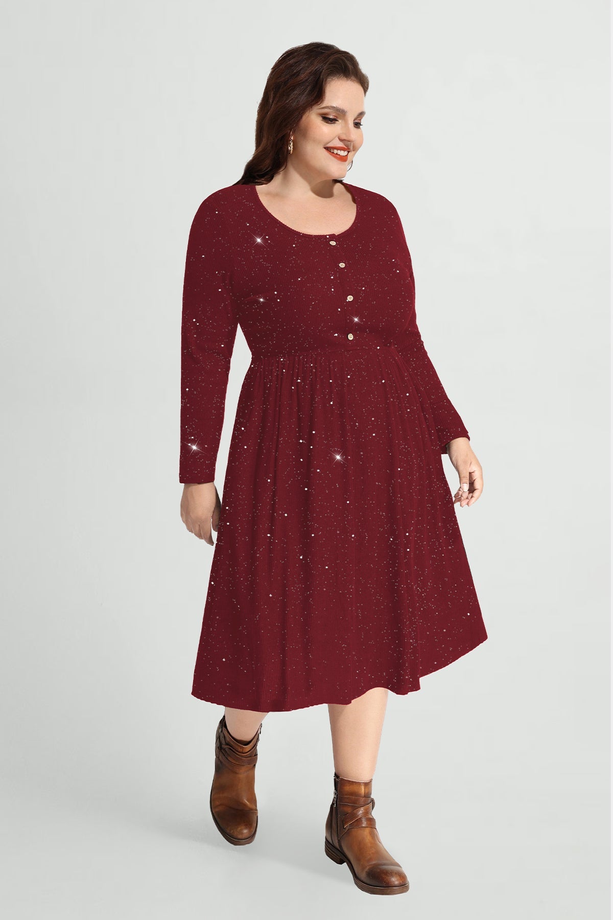 Ritera Pocket Sparkle Glitter Button Detail Midi Dress
