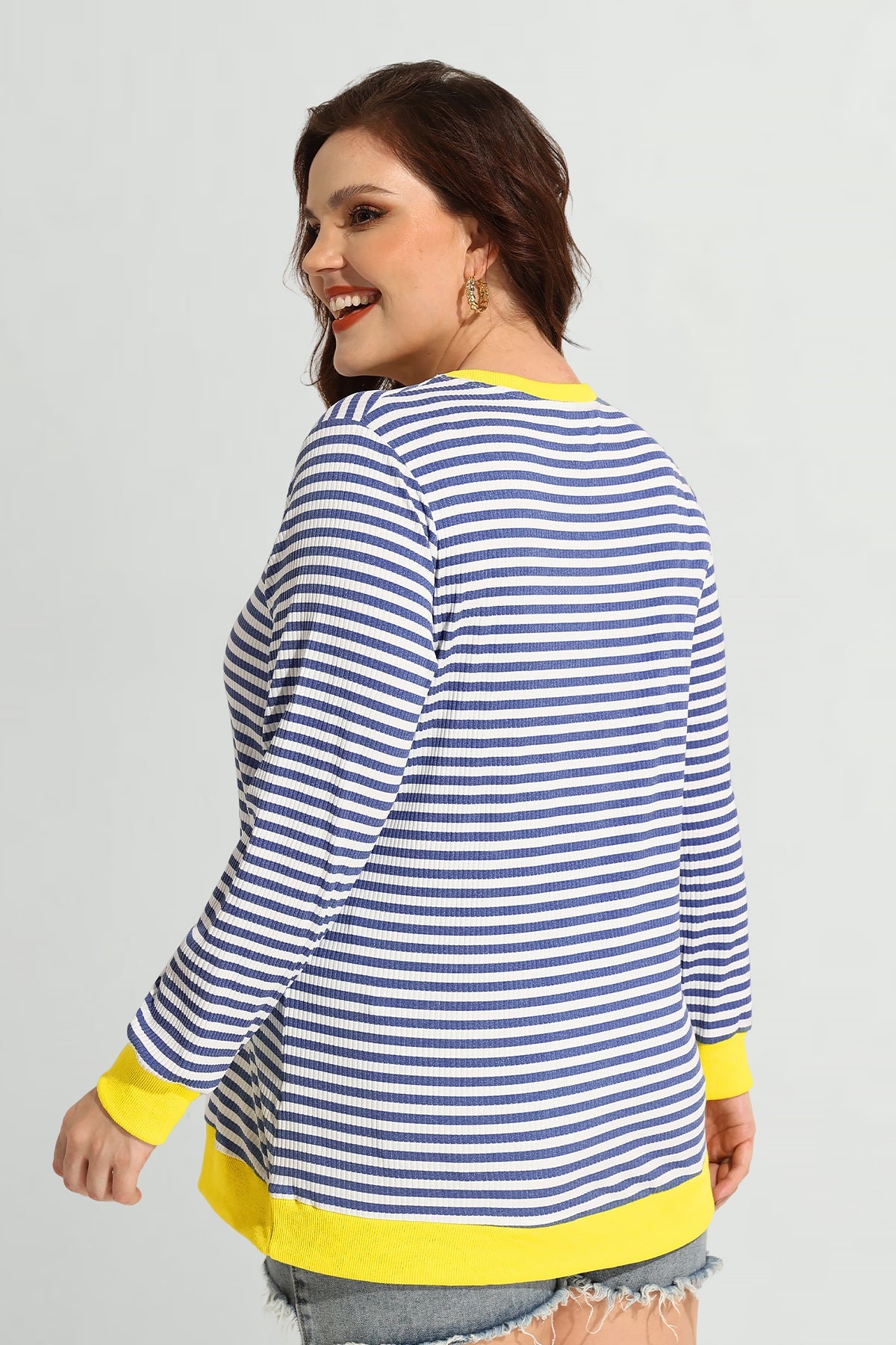 Ritera Stripe Patchwork Elastic Long Sleeve Sweatshirt