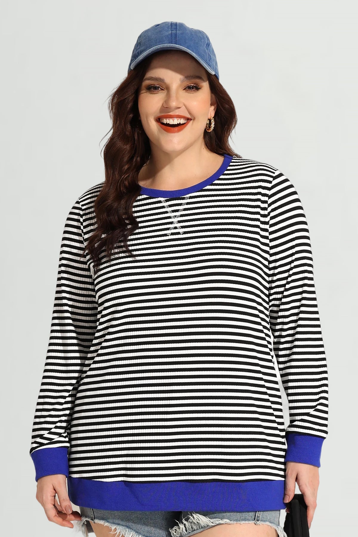 Ritera Stripe Patchwork Elastic Long Sleeve Sweatshirt