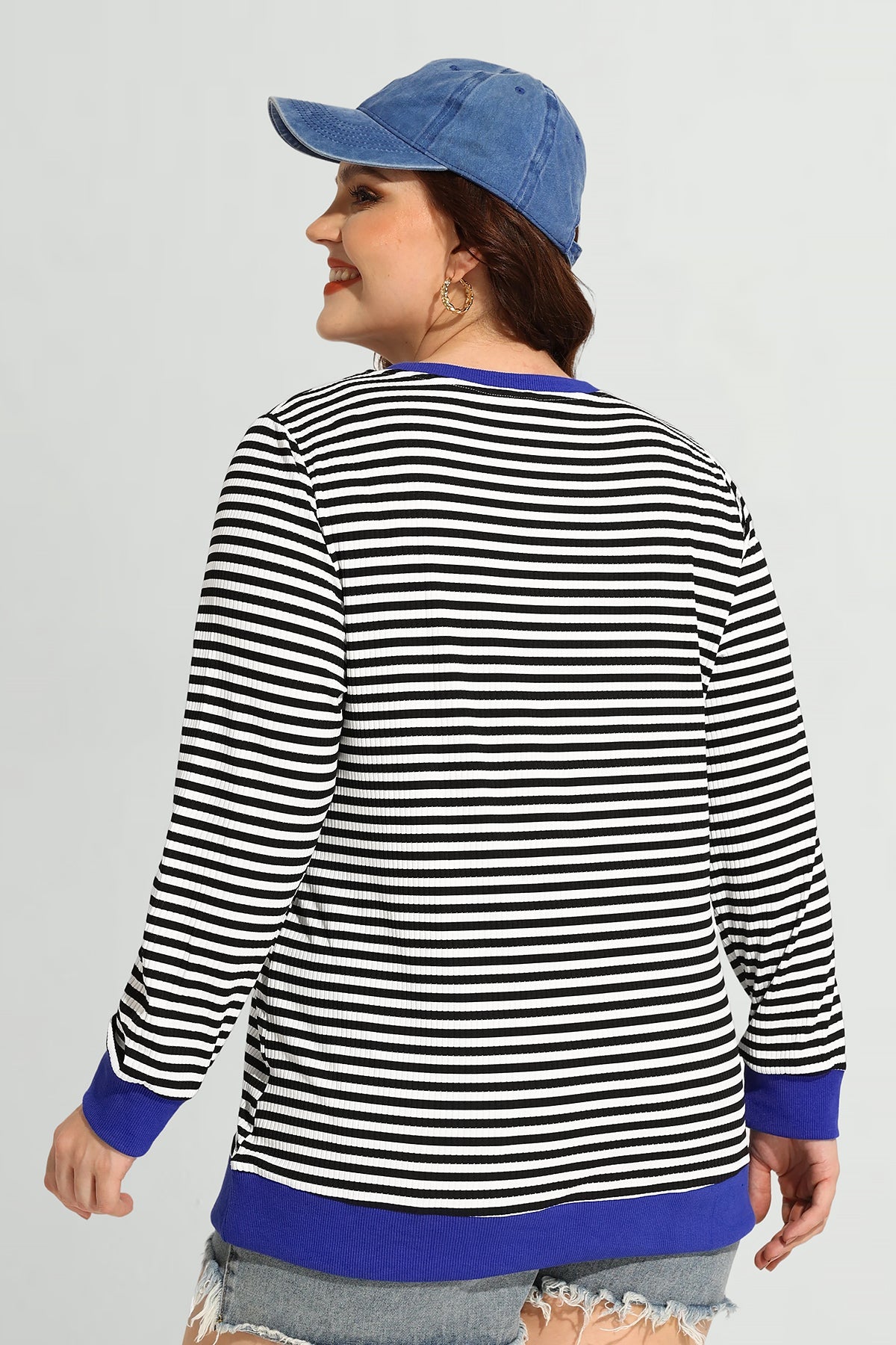 Ritera Stripe Patchwork Elastic Long Sleeve Sweatshirt