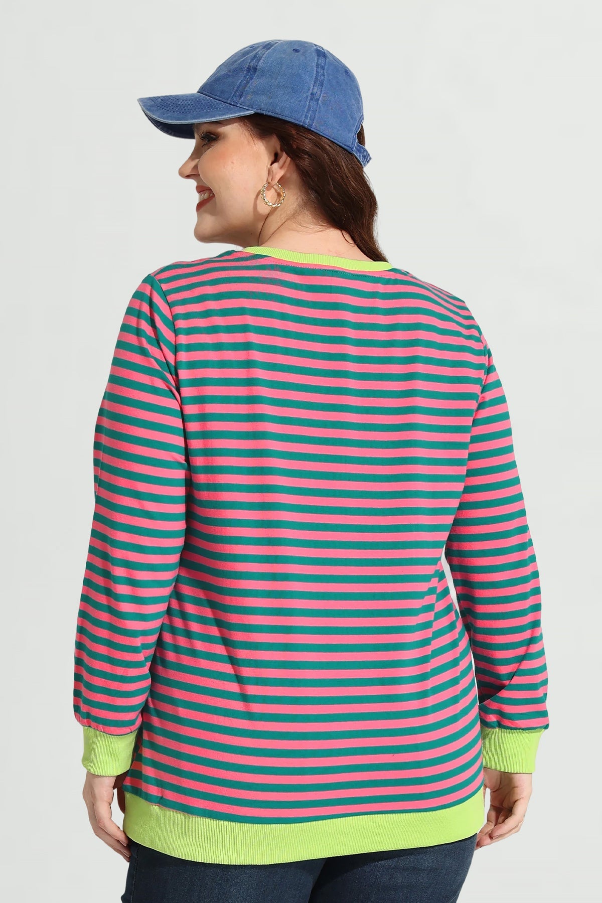 Ritera Stripe Patchwork Elastic Long Sleeve Sweatshirt