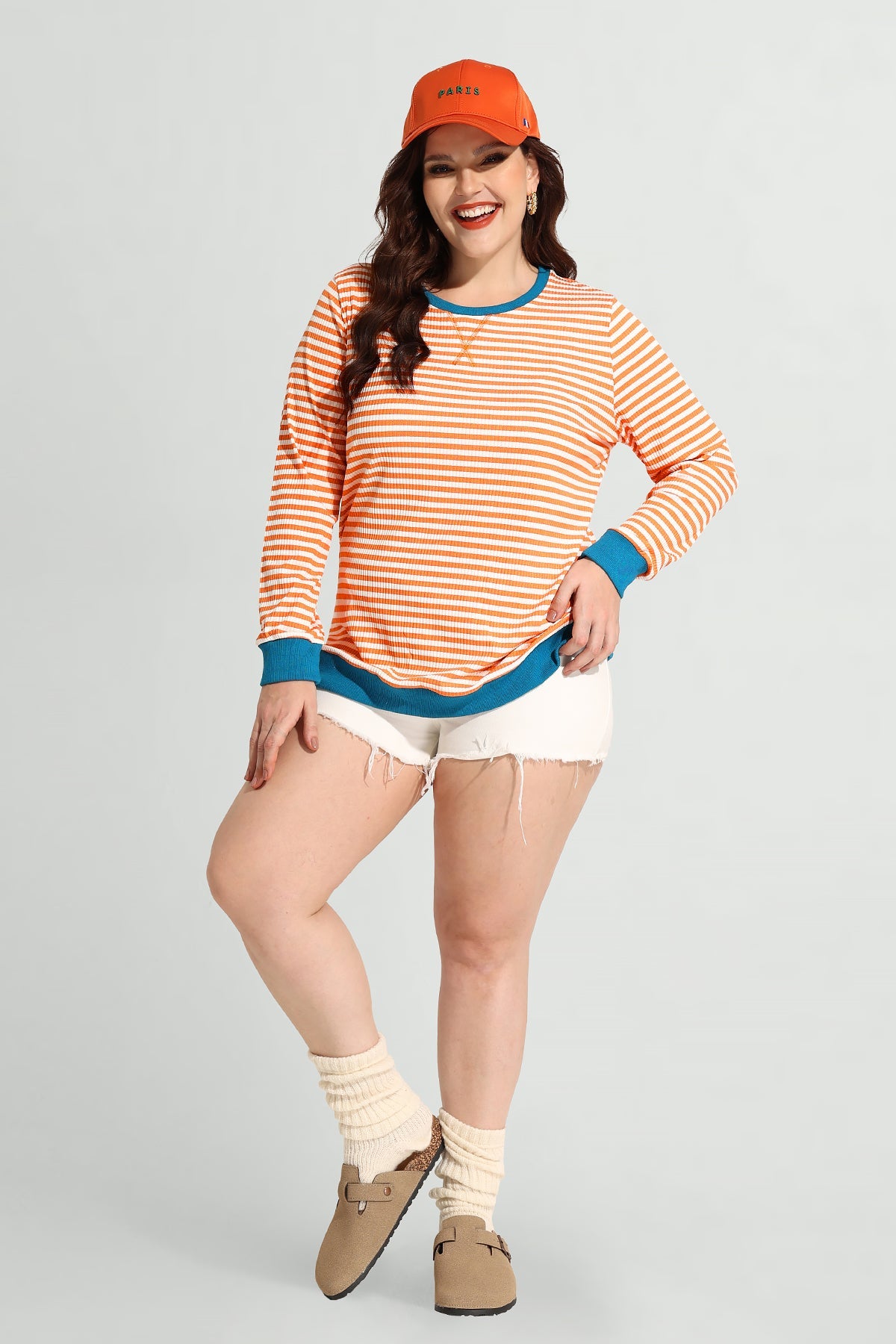 Ritera Stripe Patchwork Elastic Long Sleeve Sweatshirt