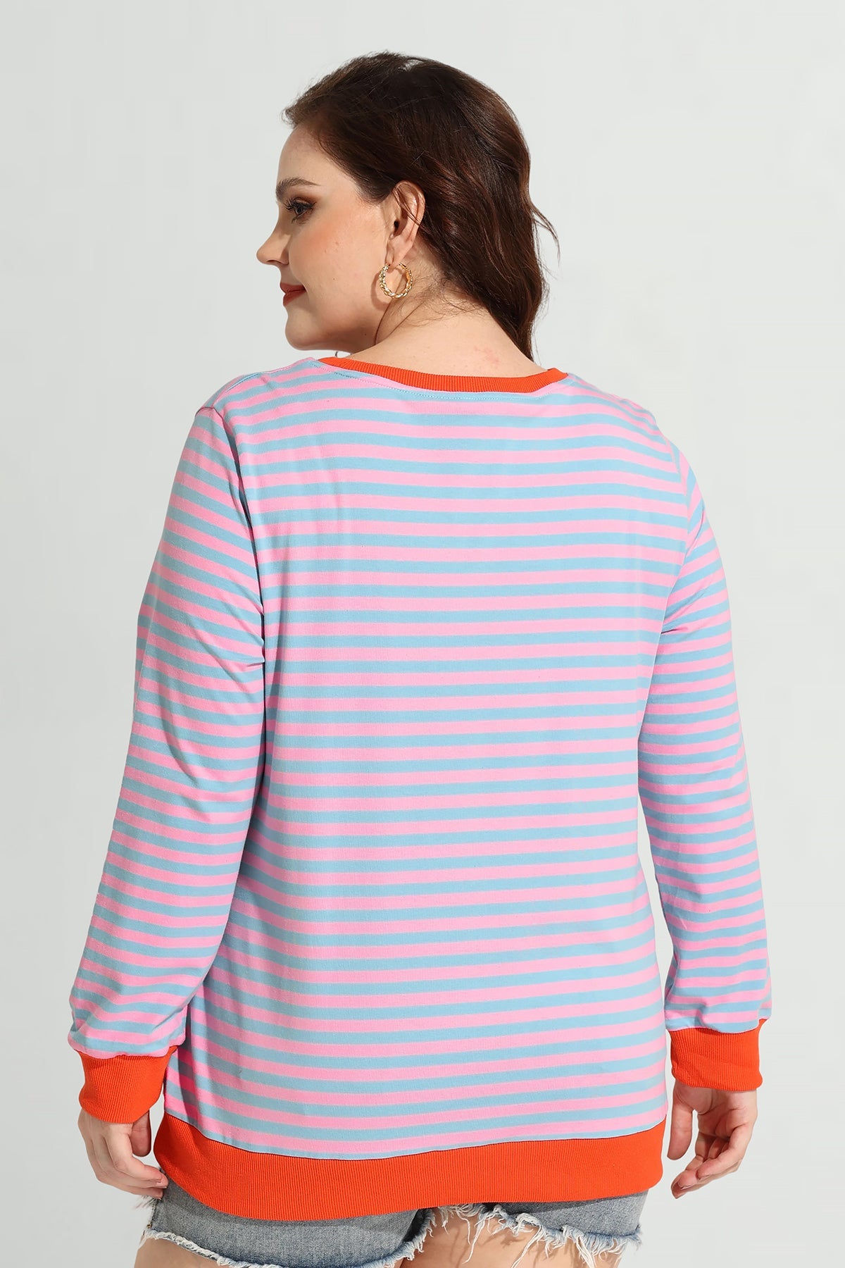 Ritera Stripe Patchwork Elastic Long Sleeve Sweatshirt