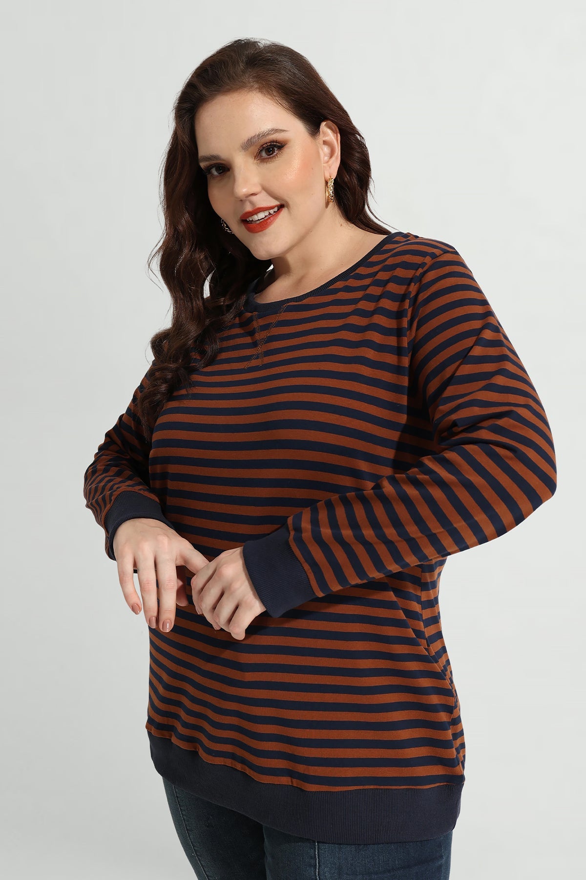 Ritera Stripe Patchwork Elastic Long Sleeve Sweatshirt