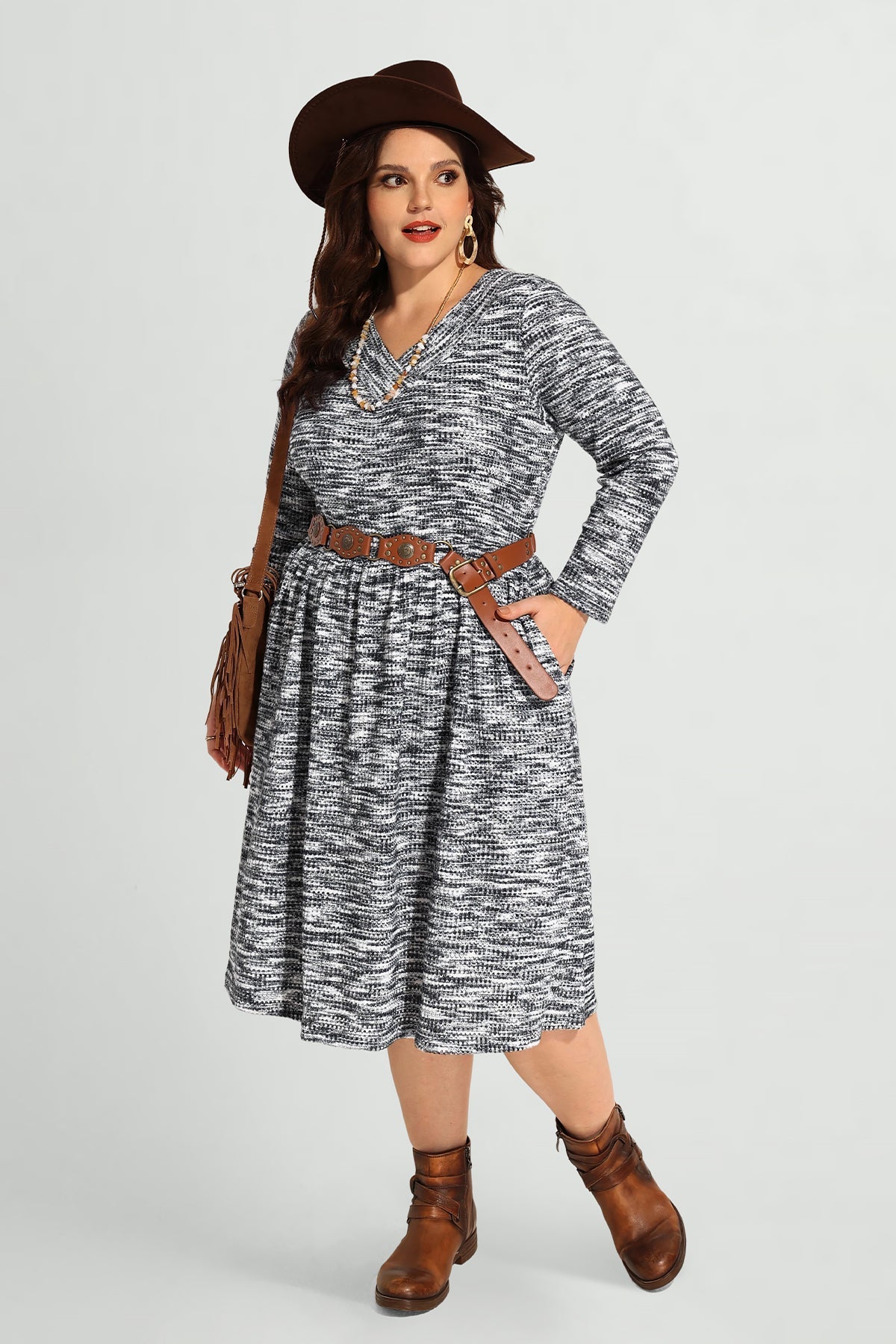 Ritera Pocket Elastic Waist Pleated Midi Dress