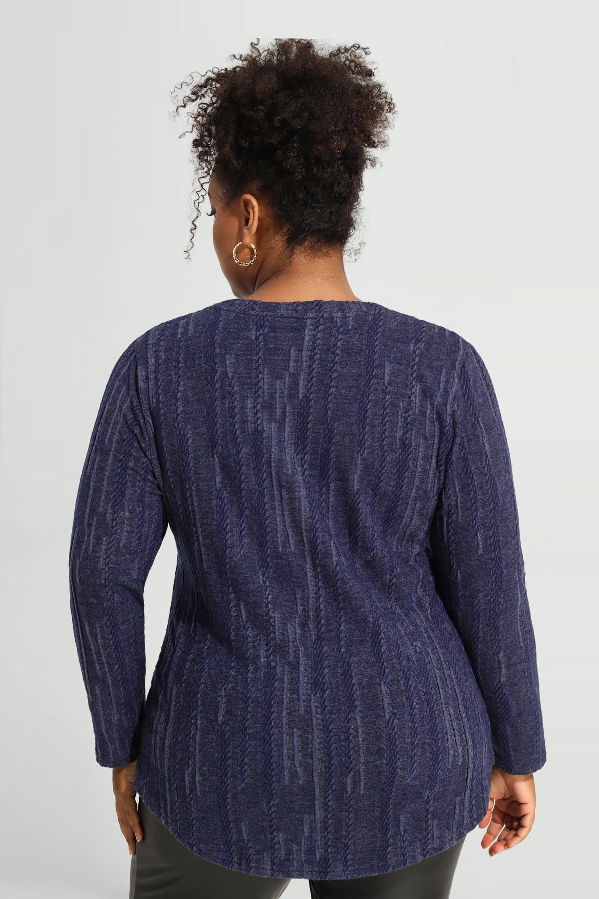 Solid Texture V Neck Knit Long Sleeve T-Shirt