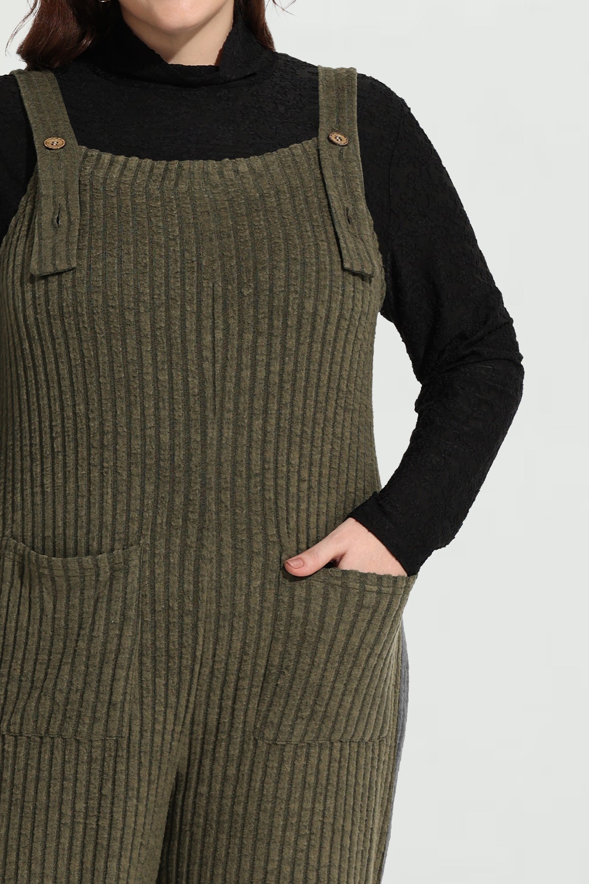 Solid Adjustable Straps Wide Leg Pocket Knit Jumpsuit