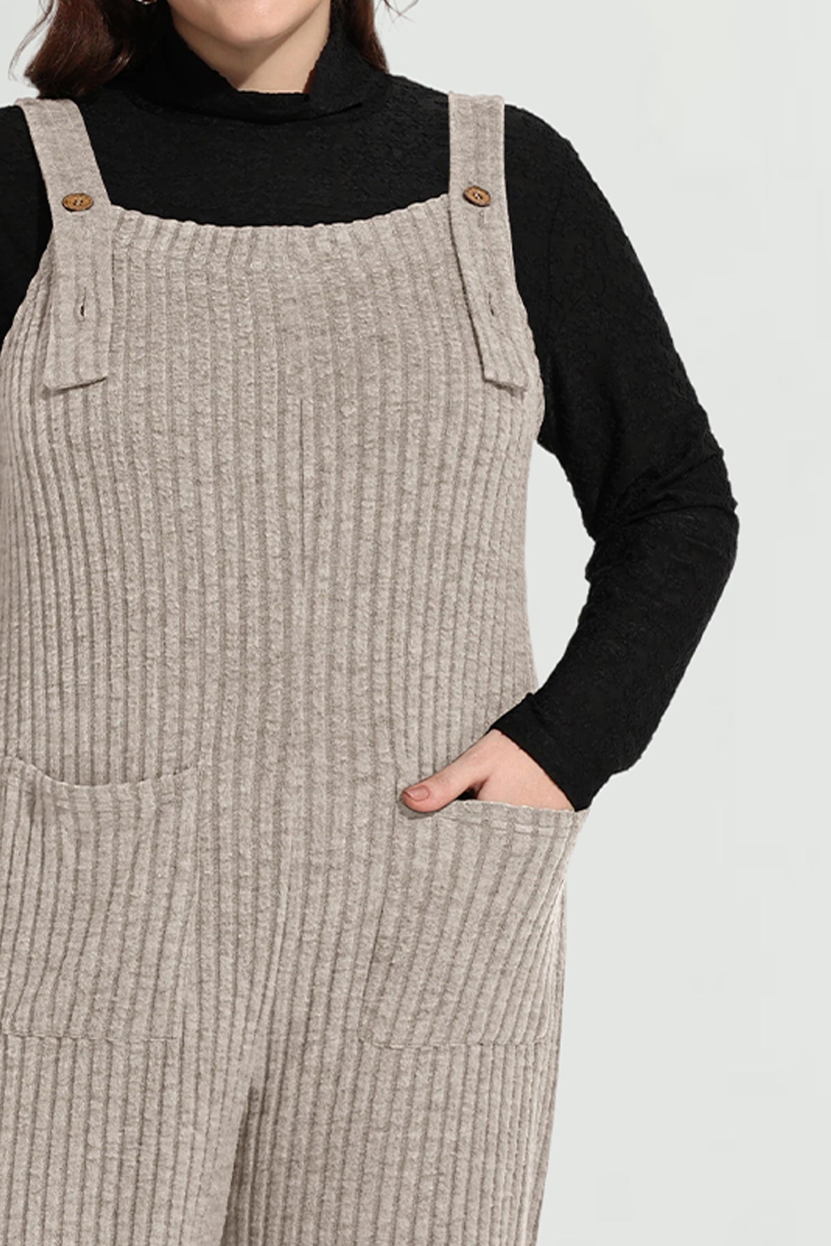 Solid Knit Wide Leg Jumpsuit with Adjustable Straps and Pockets