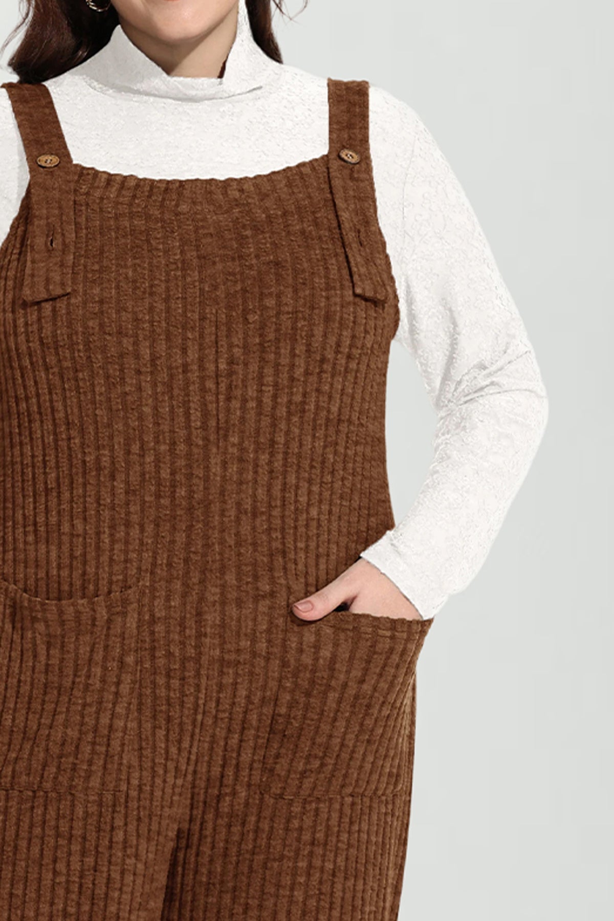 Solid Knit Wide Leg Jumpsuit with Adjustable Straps and Pockets