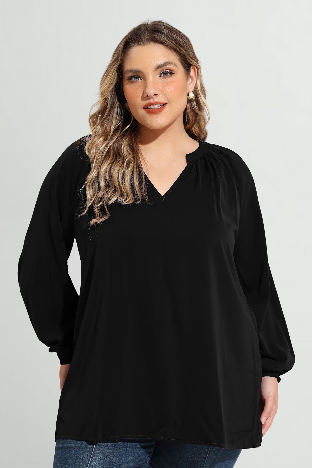 Supersoft Tunic Pleated Lanturn Long Sleeve T-Shirt