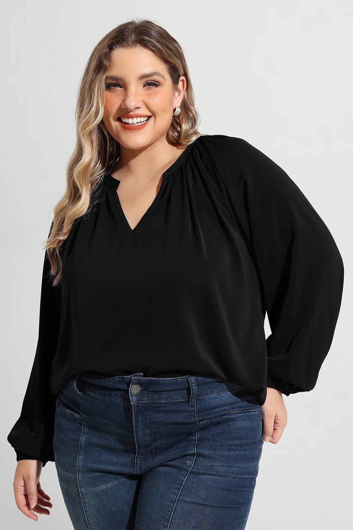 Supersoft Tunic Pleated Lanturn Long Sleeve T-Shirt