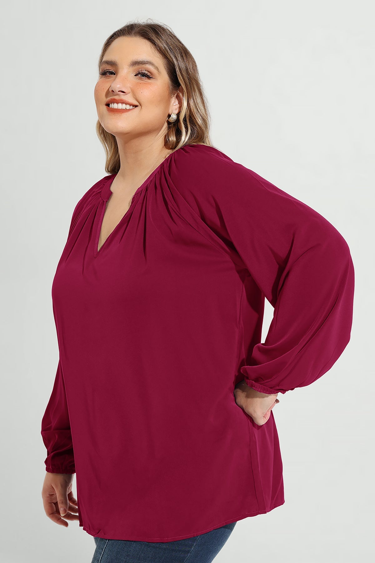 Supersoft Tunic Pleated Lanturn Long Sleeve T-Shirt