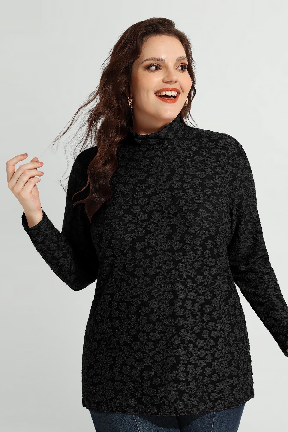 Allover Floral Mock Neck Long Sleeve Shirt