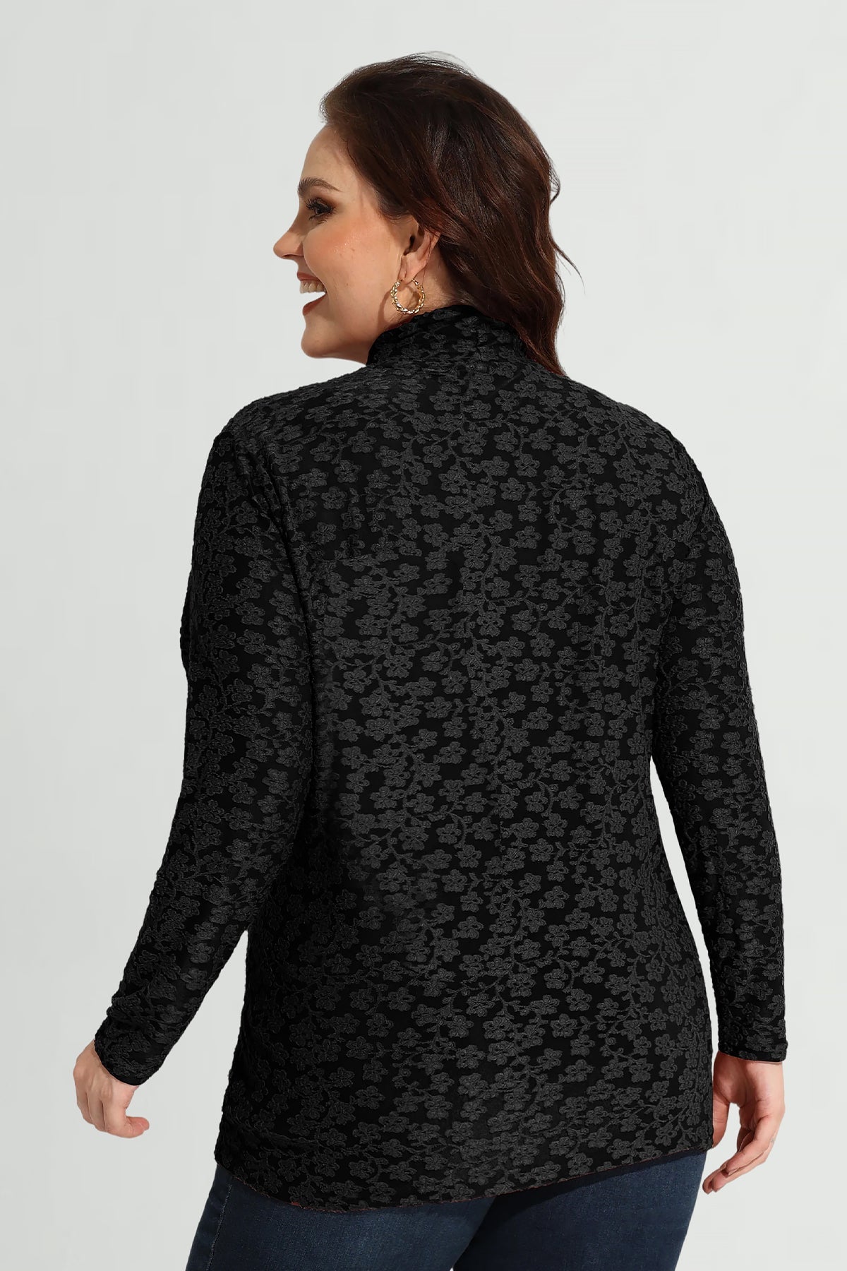 Allover Floral Mock Neck Long Sleeve Shirt