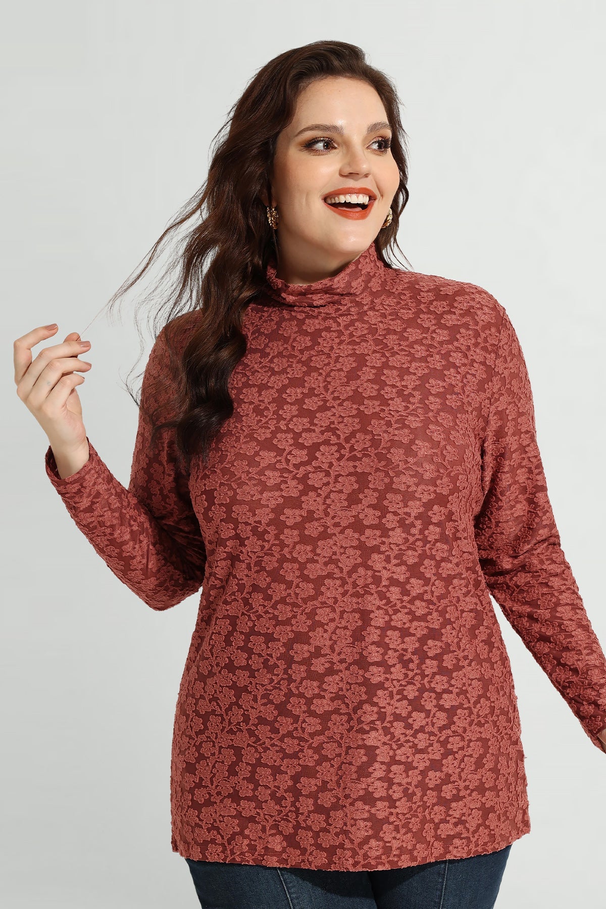 Allover Floral Mock Neck Long Sleeve Shirt