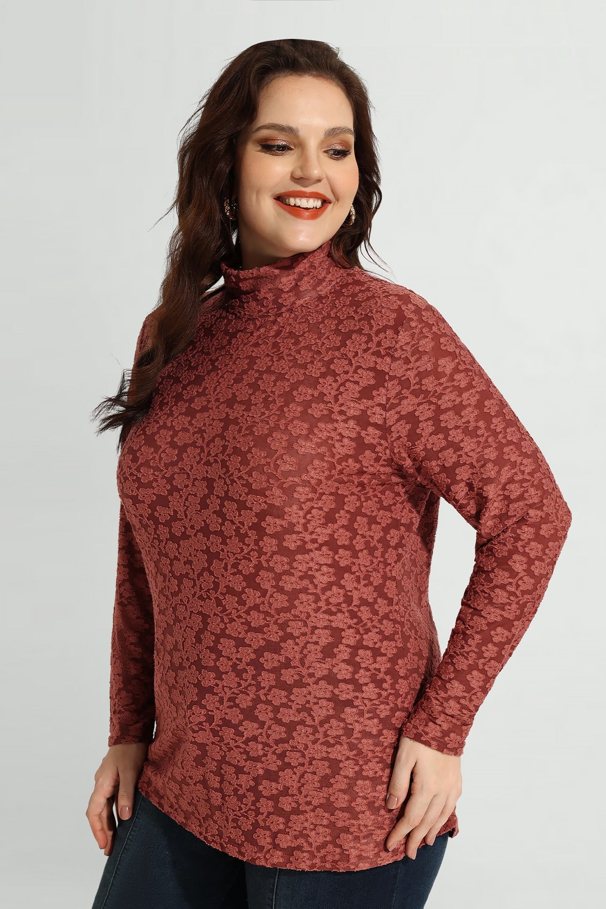 Allover Floral Mock Neck Long Sleeve Shirt