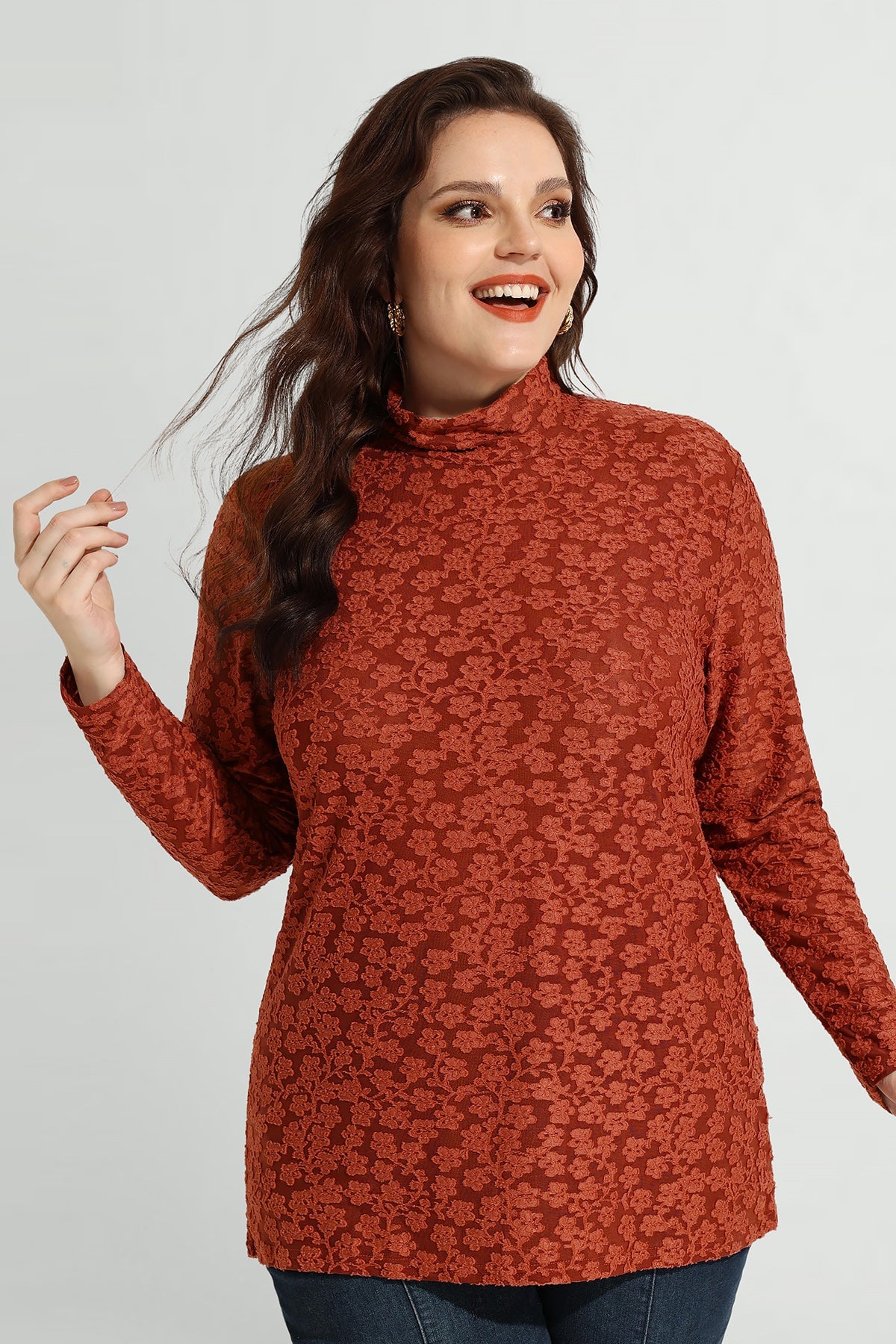 Allover Floral Mock Neck Long Sleeve Shirt