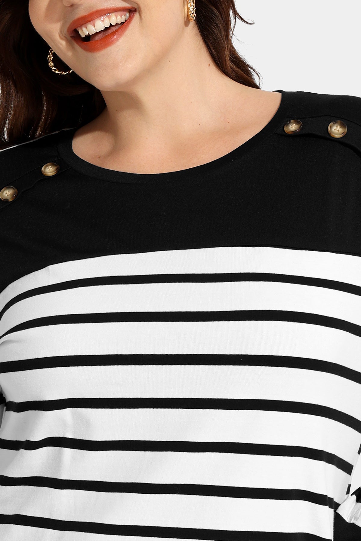 Colorblock Striped Button Detail Sweatshirt