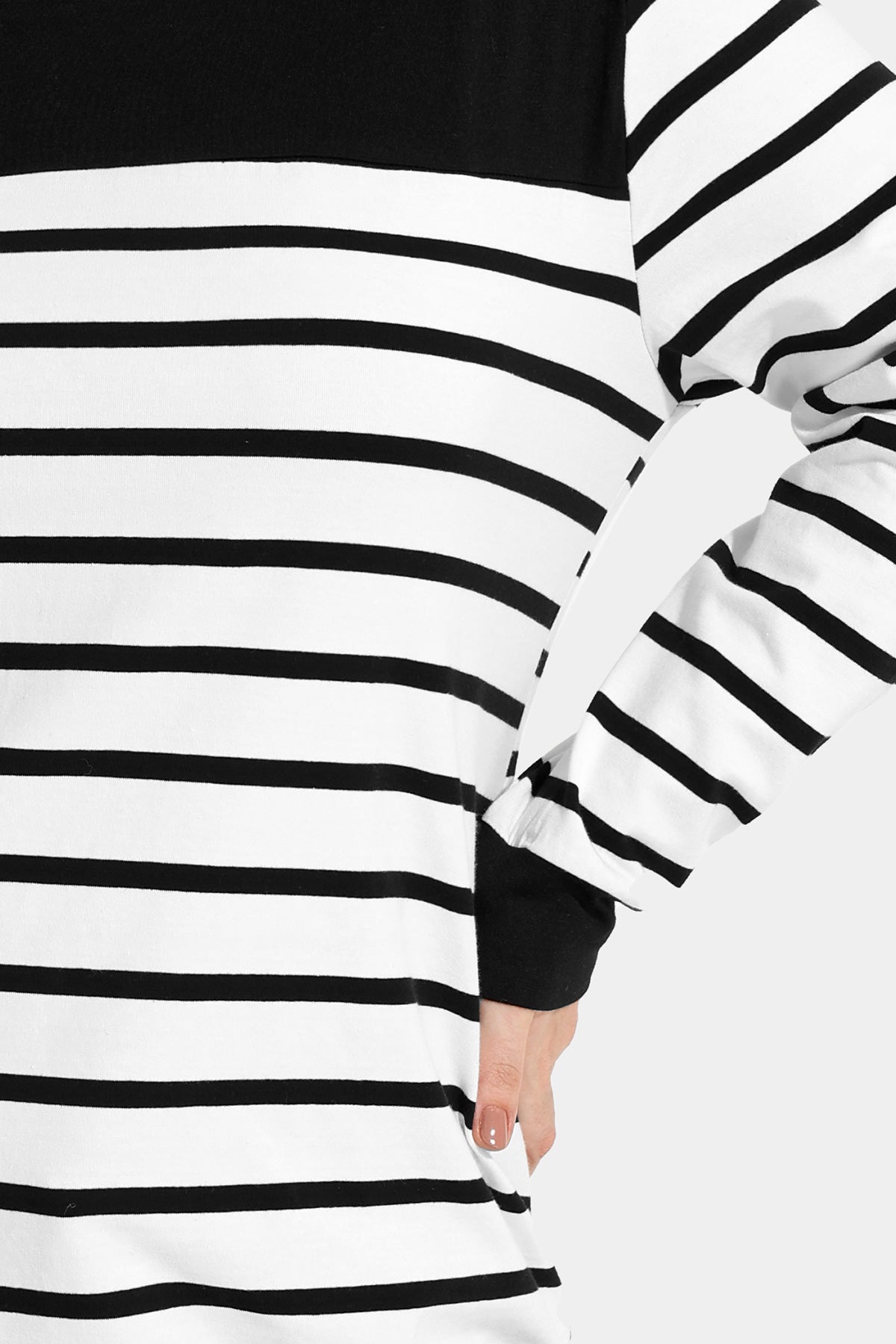 Colorblock Striped Button Detail Sweatshirt