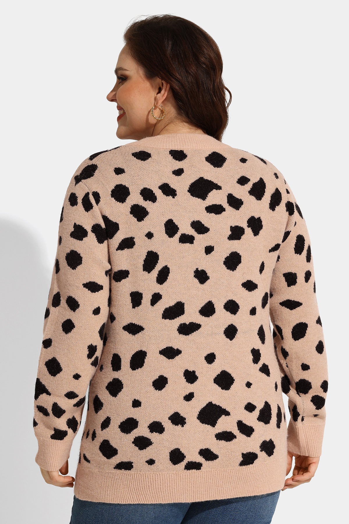 Leopard Print Long Sleeve Crewneck Knit Sweater