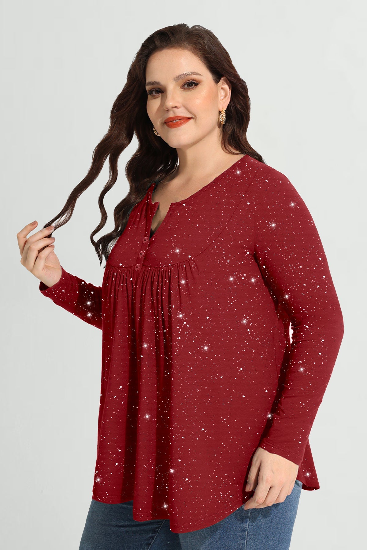 Ritera Allover Floral Sparkle Button Up Notched Neck Blouse