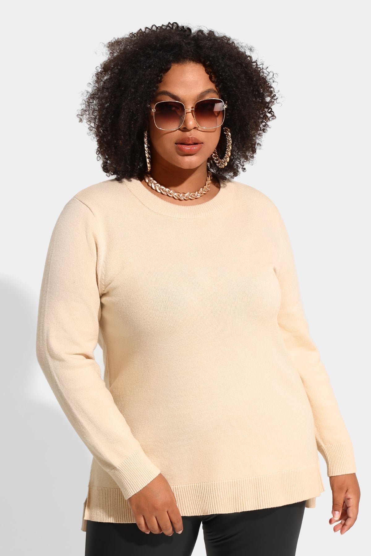 Essential Split Hem Skinny Long Sleeve Sweater