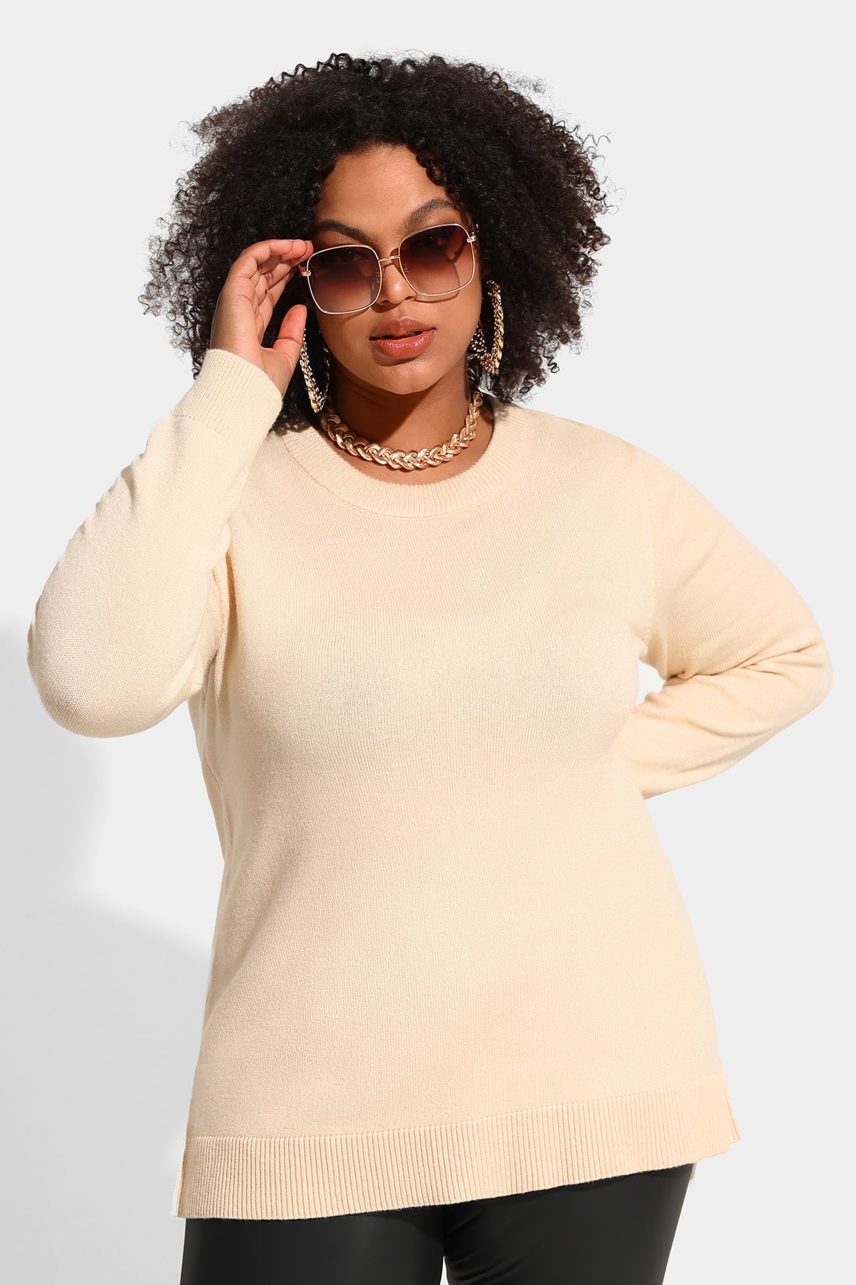 Essential Split Hem Skinny Long Sleeve Sweater